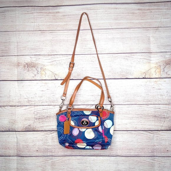 Coach Handbags - Vintage Coach Signature Leah Glam Tote Purse Shoulder Bag in Blue